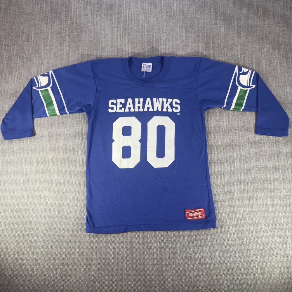 Vintage Seattle Seahawks Jersey Boys Large Blue NFL Football 80 Rawlings USA